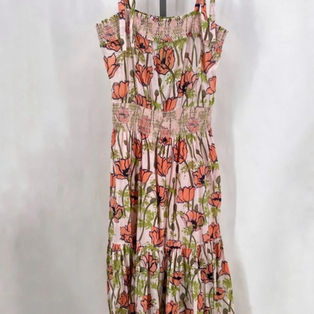 Tory Burch Pink and Red Ruffled Tiered Maxi Sundress